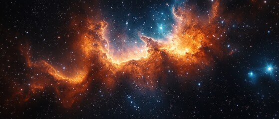 Fototapeta premium A Cosmic Nebula with Orange and Blue Swirls and Stars