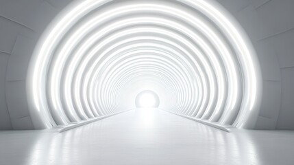Obraz premium 3D Render of an Abstract White Light Tunnel, Featuring a Futuristic and Minimalist Design with Depth and Illumination
