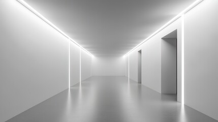 Obraz premium 3D Render of an Abstract White Light Tunnel, Featuring a Futuristic and Minimalist Design with Depth and Illumination