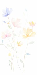 Delicate watercolor flowers in soft pastel shades, creating a serene and calming floral pattern perfect for various designs.