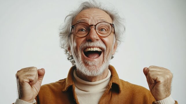 Medium shot of an ecstatic individual, their joyful expression radiating pure elation, isolated on a white background