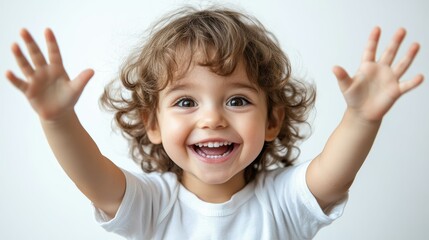 Medium shot of a delighted child, their wide smile and sparkling eyes radiating pure joy, isolated on a white background