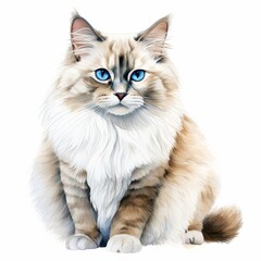 Obraz premium Beautiful Illustration of a Fluffy Blue-Eyed Cat for Animal Lovers and Pet Enthusiasts. Perfect for Posters, Greeting Cards, and Home Decor.