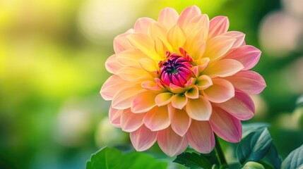 Fototapeta premium Close-up view of a vibrant, colorful flower blooming in the garden, with delicate petals and natural details, set against lush green foliage