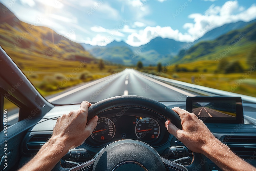 Wall mural driving through mountainous landscape