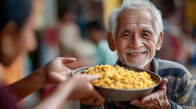 hands compassionately offers a plate of nourishing food, symbolizing kindness, support, and generosity. The image conveys care, community, and the spirit of volunteerism