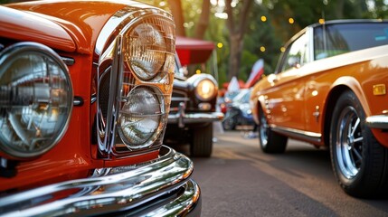 Car show with vintage cars, nostalgic and stylish, Vintage, Soft tones, Photograph, Automotive history