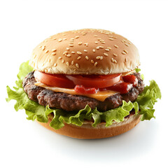 A big hamburger with cheese and bacon isolated on white background