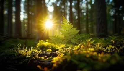 Obraz premium Forest clearing with sunlight, serene and peaceful, Nature, Soft greens, Photograph, Woodland retreat