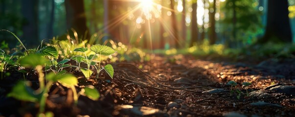 Forest path with dappled sunlight, serene and inviting, Nature, Soft greens, Photograph, Woodland walk