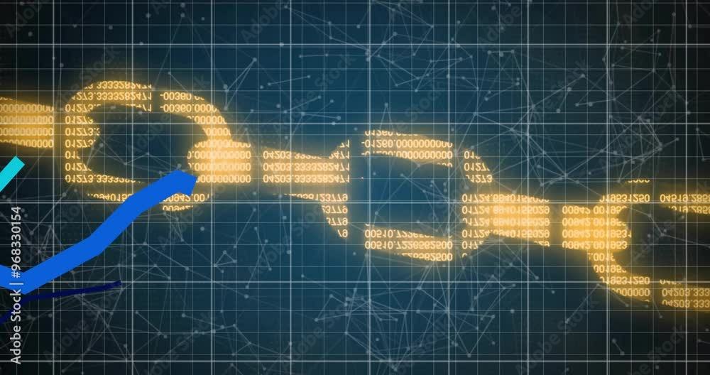 Poster animation of blue line and data processing over chain