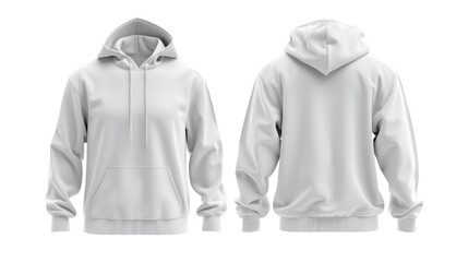 White hooded sweatshirt front back on transparent background
