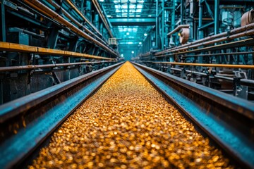 Obraz premium Industrial Conveyor Belt with Golden Material