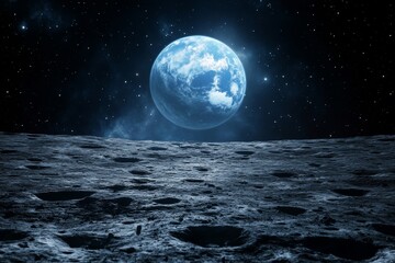 Breathtaking earthrise  a serene perspective of our blue planet from the moon s cratered surface
