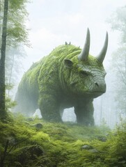 Fototapeta premium Armored herbivores protect themselves against predators while navigating the dense underbrush of ancient forests.