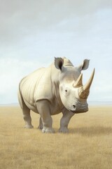 Fototapeta premium Arsinoitherium Rhino Ancestor Grazing in a Diverse Prehistoric Grassland