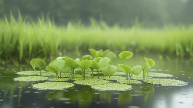Cooksonia, the earliest land plant, thriving amidst a lush and ancient wetland ecosystem.