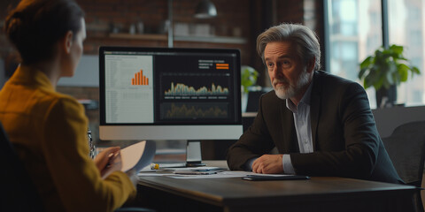 Business people having a meeting about financial charts on a computer