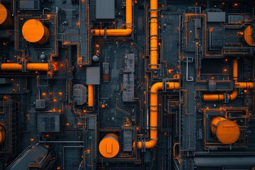 Fototapeta premium Aerial View of Industrial Complex with Orange Pipelines