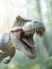 Obraz premium Predatory dinosaurs showcase their hunting skills amidst a flourishing ecosystem filled with diverse flora and fauna.