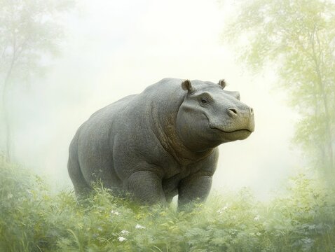 Moschops Heavy Built Animal Roaming Through Dense Vegetation in a Warm Climate