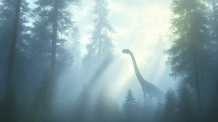 Obraz premium The tallest dinosaurs stretched their long necks to discover hidden gems nestled within the lush greenery of ancient forests.