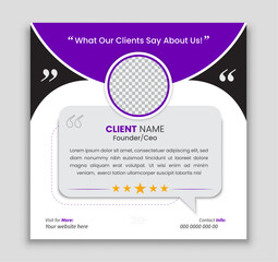 Client testimonial vector design template, client testimonial social media web banner template, customer feedback testimonial vector template, client review template.