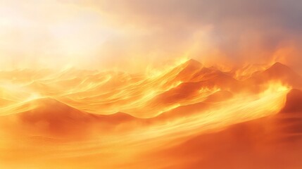 Obraz premium Golden Desert Landscape with Rolling Sand Dunes and Hazy Sky