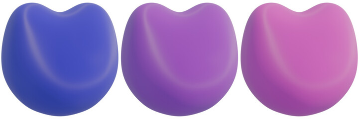 Obraz premium set of 3d tulip shaped hearts, three colorful 3d heart shapes, showcasing light blue, light purple, light magenta against an isolated background