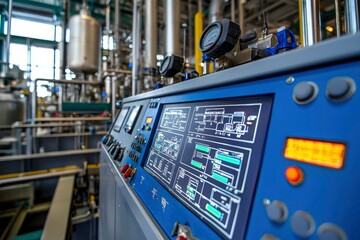 Naklejka premium Industrial Control Panel with Gauge and Digital Displays
