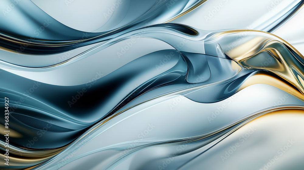 Wall mural Abstract liquid flowing creating gold and blue shapes background