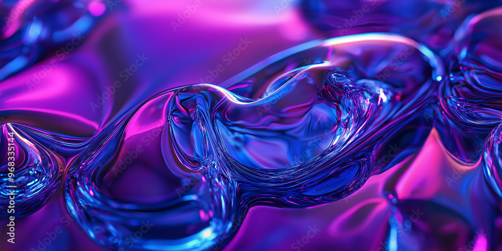 Aufkleber Abstract background of 3d liquid forming smooth shapes with colorful reflections