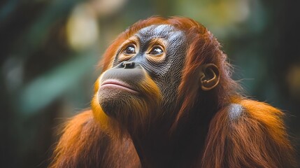 Orangutan Monkey Close-up, Face, Photo Realistic, Background for, Wallpaper, Cover and Screen of Smartphone, PC, Laptop, 9:16 and 16:9 Format