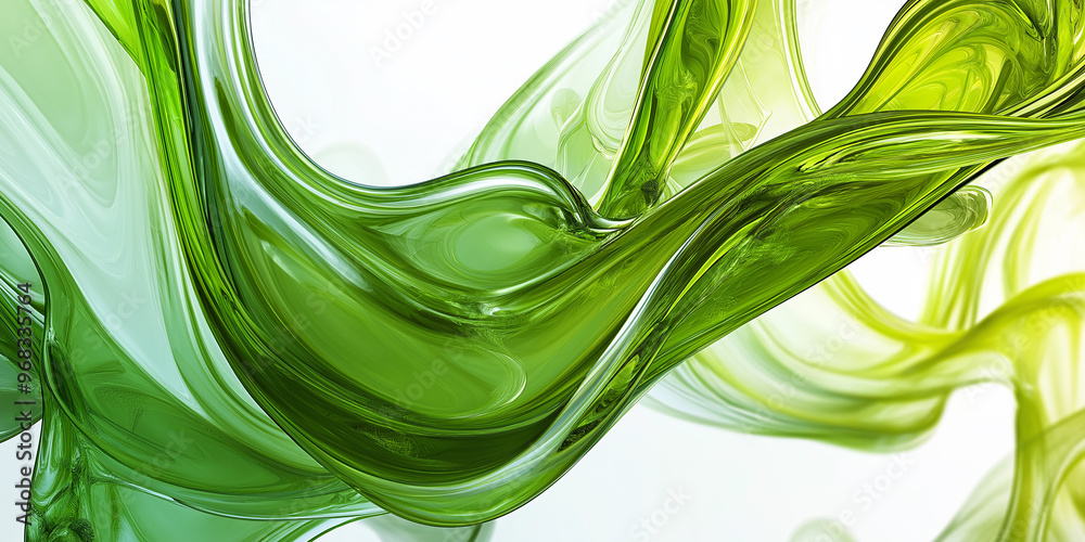 Poster abstract green liquid shape flowing on white background