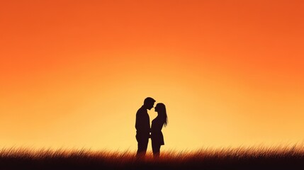 A romantic silhouette of a couple embracing against a stunning sunset backdrop, symbolizing love and connection.