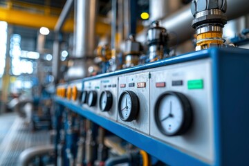 Naklejka premium Industrial Control Panel with Gauges and Valves