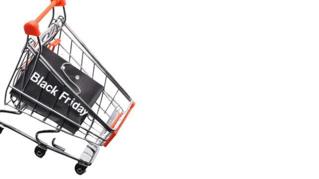 Black Friday sticker and shopping cart on transparent background - Powered by Adobe
