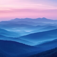 A serene mountain landscape at dawn, showcasing rolling hills and a tranquil mist, perfect for nature lovers and landscape enthusiasts.