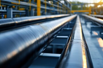 Close-up of Large Black Pipes in Industrial Setting