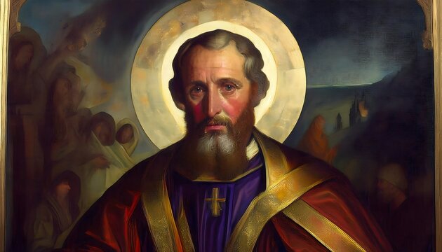 St. Gregory the great , oil painting , Painting of St. Gregory the Great, depicting the revered Pope and Doctor of the Church in traditional religious art, adorned in papal robes with a halo