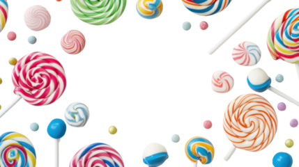 Christmas candy cane lollipops border frame on transparent background