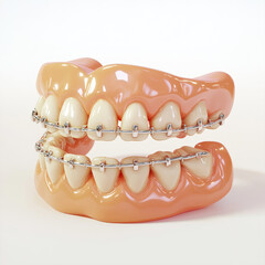 3D icon of a row of dental braces, on a solid white background