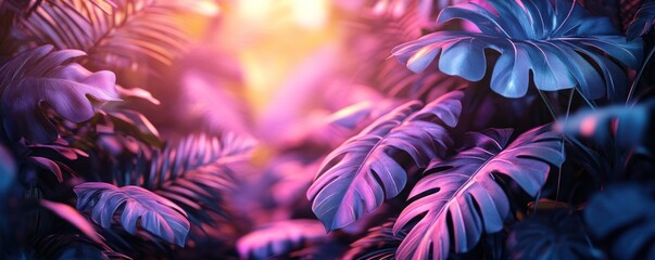 Tropical Leaves in Neon Lights