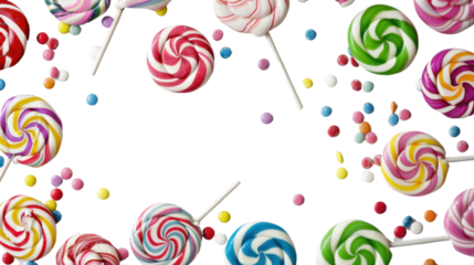 Christmas candy cane lollipops border frame on transparent background