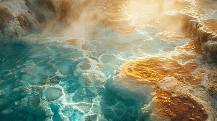 A Close-Up of a Hot Spring with Steam and Mineral Deposits