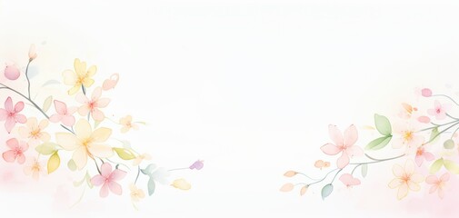 Fototapeta premium A soft, dreamy watercolor illustration featuring delicate flowers and leaves, perfect for invitations or background designs.