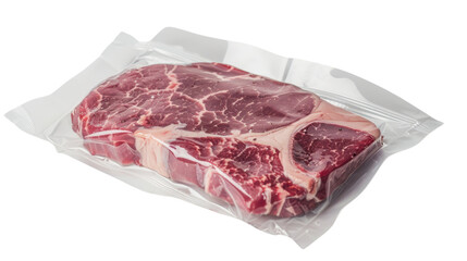 Obraz premium Raw beef steaks in vacuum on transparent background