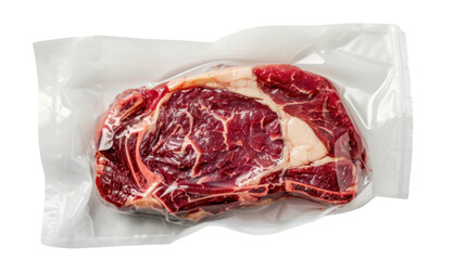 Fototapeta premium Raw beef steaks in vacuum on transparent background