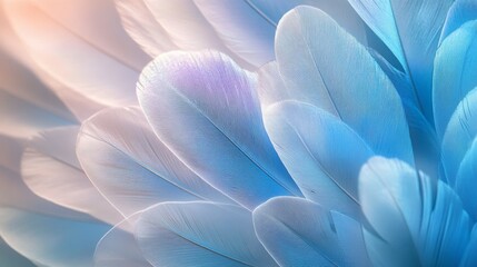 Close-up of Soft Blue and White Feathers with Light Catching the Barbs