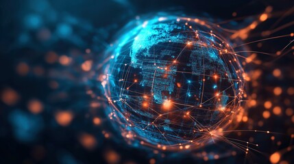 Obraz premium Futuristic Holographic Globe Interconnected with Digital Network. Global Technology Visualization Concept.